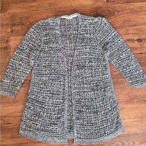 J. Jill Cardigan Sweater Womens Small Blue Gray Open Knit Duster Crochet
